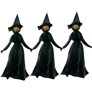 1.7m Light-Up Witches with Stakes Halloween Decorations Outdoor Holding Hands Screaming Witches Sound Activated Sensor Decor