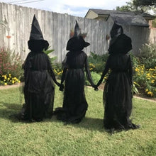 Load image into Gallery viewer, 1.7m Light-Up Witches with Stakes Halloween Decorations Outdoor Holding Hands Screaming Witches Sound Activated Sensor Decor
