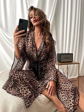 Load image into Gallery viewer, 1 Piece Women Kimono Long Bathrobe Mesh Bridesmaid Robe Set Leopard Wedding Sleepwear Beltd Gown Sexy Nightwear