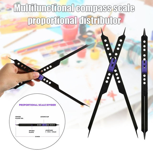 10 Inches Proportional Scale Divider Drawing Tool for Artists Adjustable Plastic PUO88