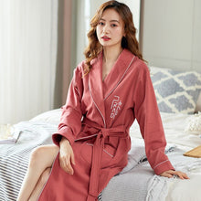 Load image into Gallery viewer, 100% Cotton Bath Robe Dressing Gown Men Women Long Sleeve  Sleep Lounge Bathrobe Female Nightgowns Lovers Robes Auumn M-4XL