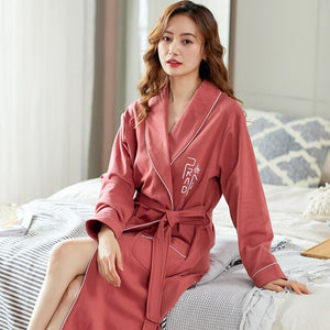 100% Cotton Bath Robe Dressing Gown Men Women Long Sleeve  Sleep Lounge Bathrobe Female Nightgowns Lovers Robes Auumn M-4XL