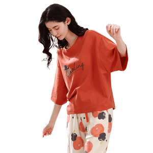 100% Cotton Pajamas Set Women Pajamas Home Wear Short Sleeve Casual Pajama Set Female Loose Sleepwear Loungewear XXL XXXL 4XL