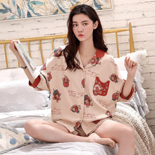 Load image into Gallery viewer, 100% Cotton Short Sleeves Pyjamas Women Pajama Sets Shorts Ladies Cute Cartoon Print Kawaii Simple Sleepwear Homewear Pijamas