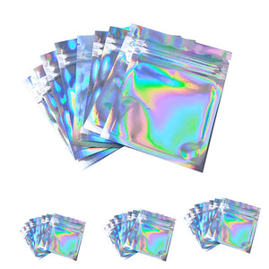 100pcs S/M/L Flat Zip lock Bath Salt Cosmetic Bag One Side Clear Holographic Laser Mini Aluminum Foil Zip Lock Bags Thick