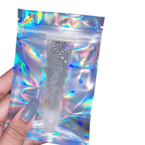 100pcs S/M/L Flat Zip lock Bath Salt Cosmetic Bag One Side Clear Holographic Laser Mini Aluminum Foil Zip Lock Bags Thick
