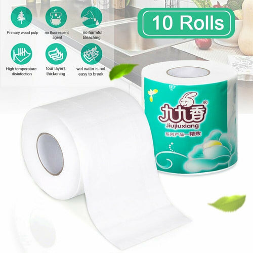 10rolls Wood Pulp Bathroom Accessories Cleaning Tool Cored No Fragrance Toilet Paper Office School Facial Napkin Soft 4 Layers