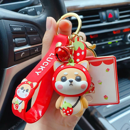 Ladies Girl Cute PVC Shiba Inu Keychain Creative New Year Gift Animal Pendant Car Key Pendant Metal Key Ring