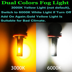 1PCS Yellow White Dual Colors Switchback H11 H8 H9 9005 HB3 9006 HB4 H7 H1 H3 H27 880 881 LED Car Fog Lights Bulb Auto Foglamp