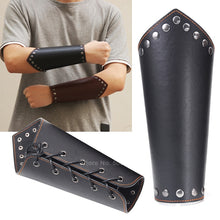 Load image into Gallery viewer, 1Pc Men Medieval Cosplay Leather Armor Arm Warmers Lace-Up Viking Pirate Knight Gauntlet Wristband Bracer Steampunk Accessories
