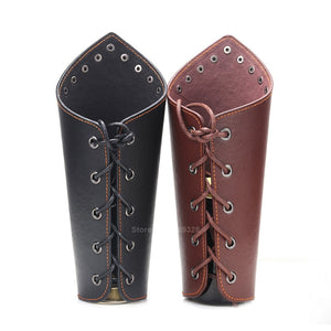 1Pc Men Medieval Cosplay Leather Armor Arm Warmers Lace-Up Viking Pirate Knight Gauntlet Wristband Bracer Steampunk Accessories