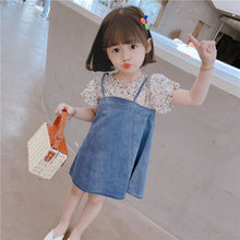 Load image into Gallery viewer, 2-7 Years Old Girls&#39; Dress 2021 Summer New Fashion Baby Refreshing Floral Skirt Girl Outdoor Short Sleeve Denim Princess Skirt