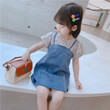 Load image into Gallery viewer, 2-7 Years Old Girls&#39; Dress 2021 Summer New Fashion Baby Refreshing Floral Skirt Girl Outdoor Short Sleeve Denim Princess Skirt