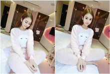 Load image into Gallery viewer, 2 PIECE Cartoon owl Nightwear Pijama Home Suit women lingerie Flannel Winter Pyjama Cute Full Length Warm printing Pajama Set