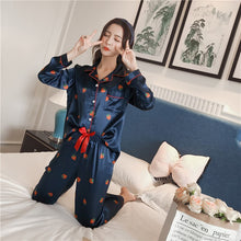 Load image into Gallery viewer, 2 PIECE Printing Strawberry Pajamas set satin Pajama Nightwear Pijama Home Wear women lingerie long sleeves silk pj