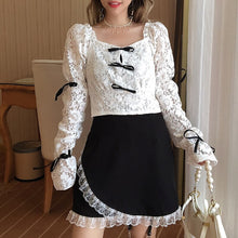 Load image into Gallery viewer, 2 Pcs Set Japanese Lolita Style Sexy Ruffles Shirt Women Kawaii Korean Summer Fashion Outfit Elastic High Waist Lace Mini Sets