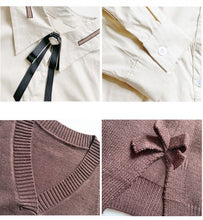 Load image into Gallery viewer, 2 Piece Set women Preppy Style Girl Sweet Cute Japanese Mujer V-neck Knitted Vest+Lapel Y2K Shirt Dress Korean Casual Outfits