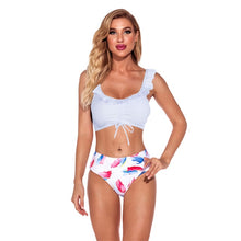 Load image into Gallery viewer, 2-Piece Swimsuit Swimwear Women Beachwear Bikini Set Solid Color Printing Ruffle  U Neck Bandage