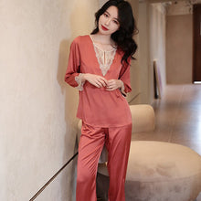 Load image into Gallery viewer, 2 Piece/set Long Pijamas set Silk Sexy Sleepwear Long-sleeved Satin Trousers Ladies Pajamas Suit Pajamas Women&#39;s Home Suit Lace