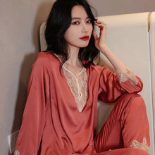 Load image into Gallery viewer, 2 Piece/set Long Pijamas set Silk Sexy Sleepwear Long-sleeved Satin Trousers Ladies Pajamas Suit Pajamas Women&#39;s Home Suit Lace