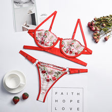 Load image into Gallery viewer, 2 Pieces Brief Sets Lace Lingerie Women Butterfly Floral Embroidery Underwear See Through Red Bra and Panty Erotic Lingerie Set