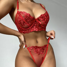 Load image into Gallery viewer, 2 Pieces Set Women Sexy Lingerie Underwear Set Mesh Floral Embroidery Bra and Panty Erotic Sensual Lingerie Sex Underwear Set