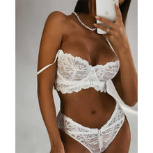 Load image into Gallery viewer, 2 Pieces Sexy Exotic Costumes Sensual Lingerie Transparent Bandage Erotic Porn Lace Mesh Sex Outfit Bra and Briefs Garters Set