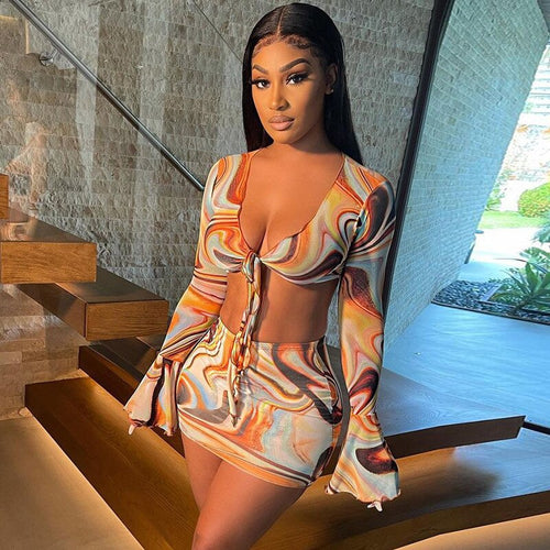 2 Two Piece Set Floral Beach Sexy Mini Dress Suit Women Bodycon Party Dresses Crop Top Skirts Sets 2021 Summer Vacation Outfits