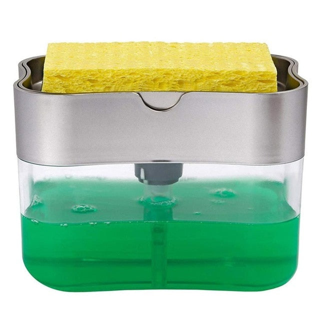 2-in-1 Sponge Box With Soap Dispenser Double Layer Kitchen Plastic Soap Dispenser Sponge Scrubber Holder Case Boite Rangement