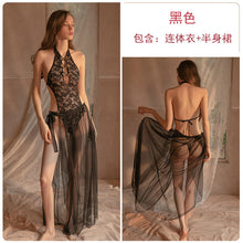 Load image into Gallery viewer, 2-piece Set Sexy Slutty Cheongsam Bodysuit Nightdress Women&#39;s Exotica Lingerie Porno Sex Adult Perspective Lace-up Gauze Skirt
