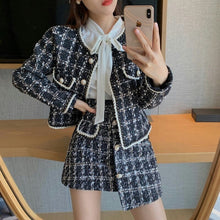 Load image into Gallery viewer, 2-piece set of autumn and winter tweed perfume, women&#39;s wool jacket, coat and skirt, Korean two-piece suit