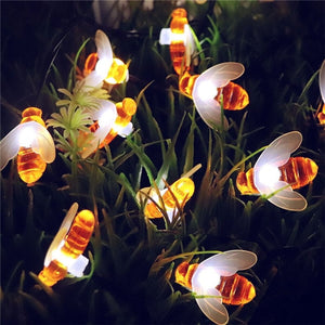 20 LEDs Solar Powered 5M String Honey Bees Lights Garden Decors Lamp Outdoor Fairy Light Lawn Patio Wedding Party DIY Decoration