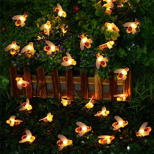 20 LEDs Solar Powered 5M String Honey Bees Lights Garden Decors Lamp Outdoor Fairy Light Lawn Patio Wedding Party DIY Decoration