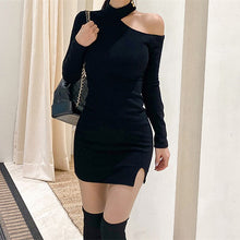 Load image into Gallery viewer, 2020 Autumn Winter New Korean Fashion Style Black Elegant Sexy Strapless Halter Bottoming Bodycon Dress Women Solid Slim Dress