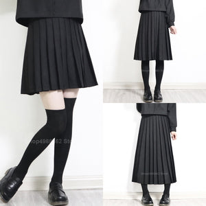 2020 Elastic Waist Japanese Student Girls School Uniform Solid Color JK Suit Pleated Skirt Short/Middle/Long High School Dress