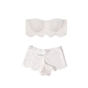 2020 Femme Tube top Lace Lingerie Set Seamless Brassiere Cotton Women Bra Panties Sets Embroider White Underwear Set Sexy Bralet