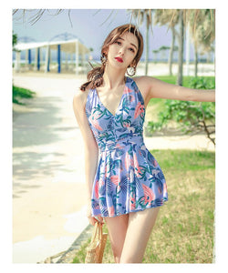 2020 New Sexy Lady Retro Floral Crinkle V Neck Ruffle Swimwear Women One Piece Swimsuit Female Swim Suit One Piece Skirt