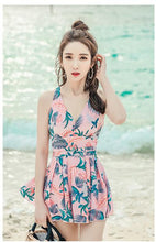 Load image into Gallery viewer, 2020 New Sexy Lady Retro Floral Crinkle V Neck Ruffle Swimwear Women One Piece Swimsuit Female Swim Suit One Piece Skirt