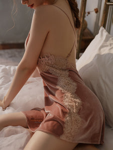 2020 New Velvet Backless Nightdress Winter Vintage Nightgowns Lace Hollow Temptation Night Gown Sleeping Dress Dropshipping
