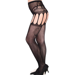 2020 New Women Sexy Stockings Lingerie Stripe Lace Elastic Transparent Black Hollow Out Tights Thigh Sheer Embroidery Pantyhose