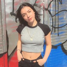 Load image into Gallery viewer, 2020 Summer Contrast Color Cute Crop Top Short Sleeve T-Shirt Women Casual Slim Basic Streetwear Top Tees Harajuku