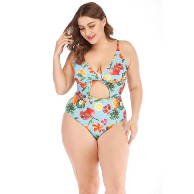 2020 new printed sexy deep V conjoined plus size swimsuit women plus size one piece swimming suit for women