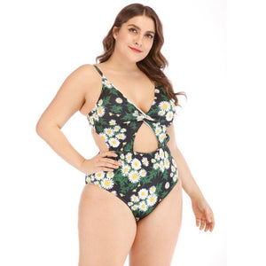 2020 new printed sexy deep V conjoined plus size swimsuit women plus size one piece swimming suit for women