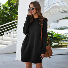 Load image into Gallery viewer, 2021 Autumn And Winter New Women&#39;s Sweatshirt Fashion Casual O Neck Long Sleeve Dress Solid Pockets Loose Waist Mini Dress Lady