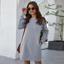 Load image into Gallery viewer, 2021 Autumn And Winter New Women&#39;s Sweatshirt Fashion Casual O Neck Long Sleeve Dress Solid Pockets Loose Waist Mini Dress Lady