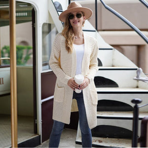2021 Autumn And Winter Women Knitted Cardigan Adult Loose Large Solid Color Sweater Ladies Casual Cardigan Sweater Knitted Coat