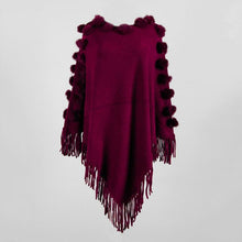 Load image into Gallery viewer, 2021 Autumn And Winter Women's Fringed Cloak Shawl Fur Ball Round Neck Pullover Solid Color Knitted Plus Size Tops Women
