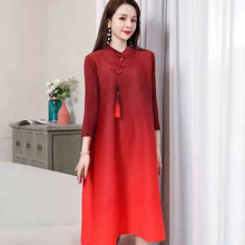 Load image into Gallery viewer, 2021 Autumn Chinese Style Improved Cheongsam Ladies Elegant Large Size Loose Stand Collar Vintage Gradient Miyak Pleated Dress