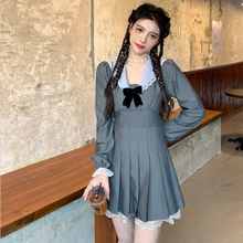 Load image into Gallery viewer, 2021 Autumn Kawaii Elegant Dress Women Casual Korean Fashion Party Mini Dresses Lace Long Sleeve College Style Sweet Cute Dress