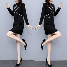 Load image into Gallery viewer, 2021 Autumn Long Sleeve Vintage Chinese Style Mini Dress Women Stand Collar Buckle Crane Embroidery Improved Cheongsam Female